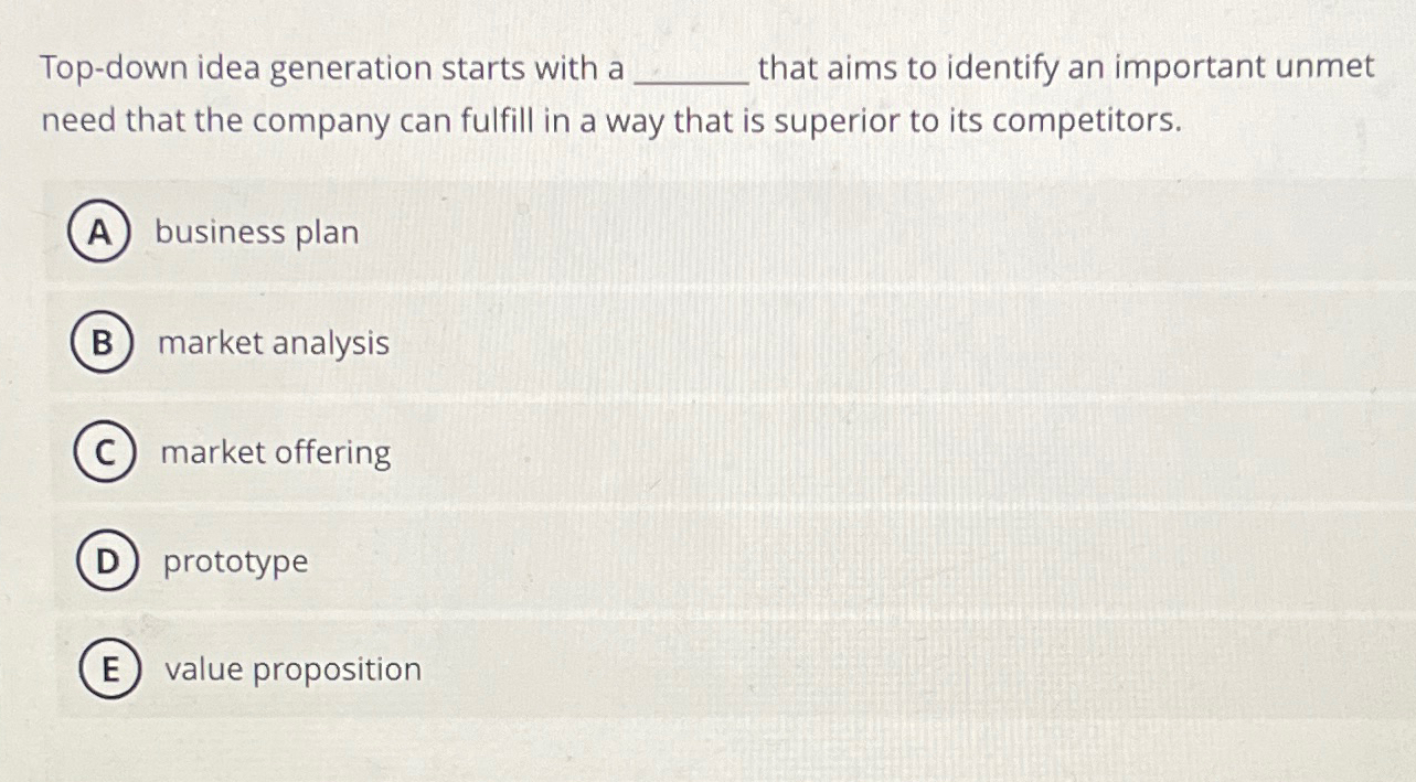  Top-down idea generation starts with a that aims to identify an