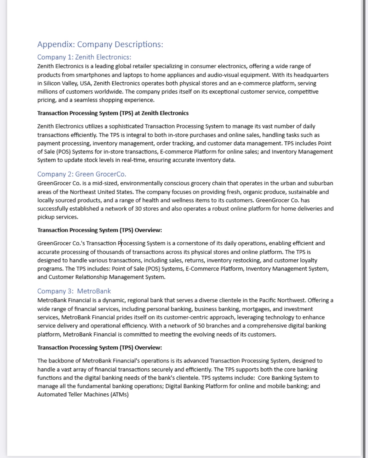  Appendix: Company Descriptions: Company 1: Zenith Electronics: Zenith Electronics is a