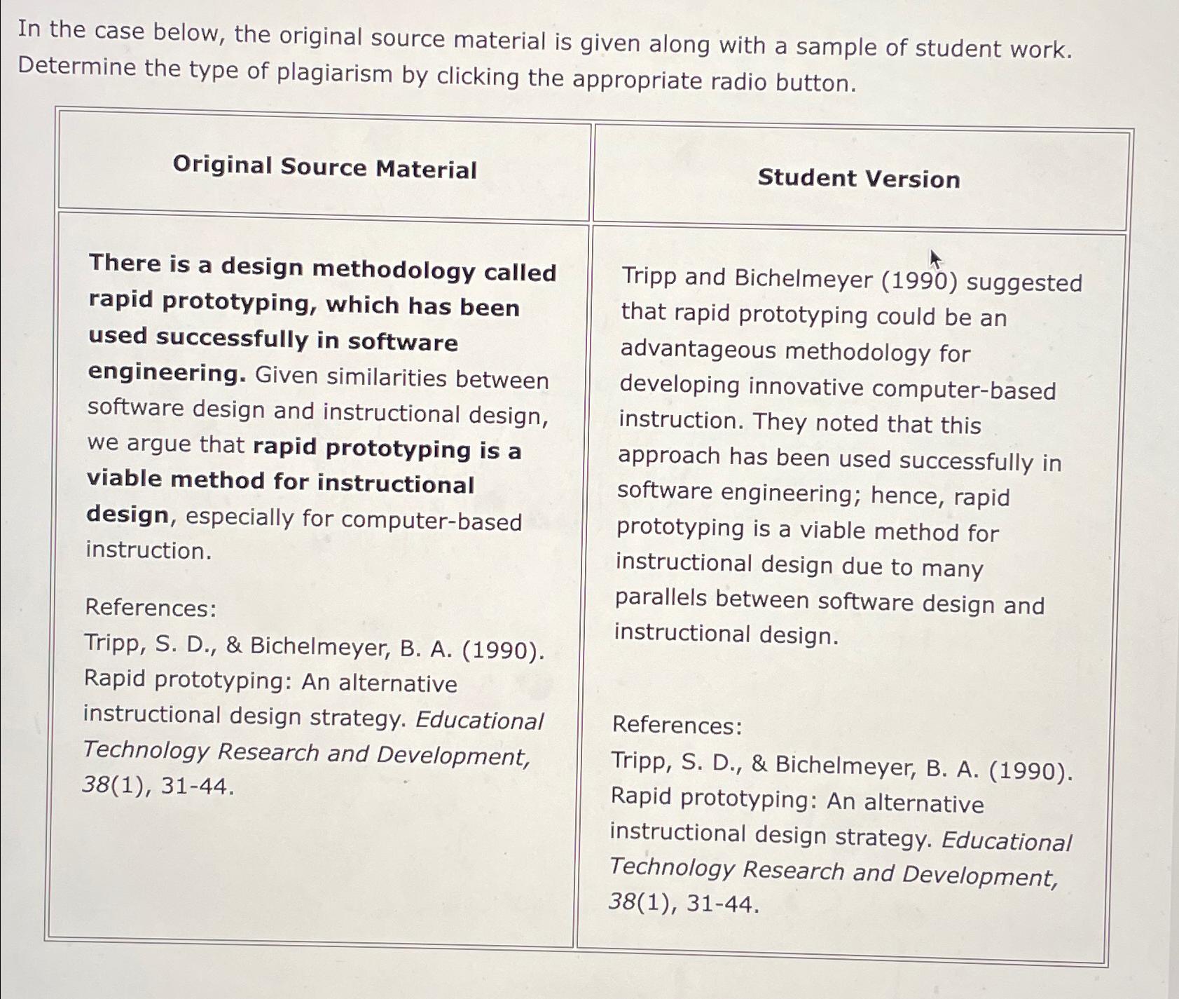  In the case below, the original source material is given along