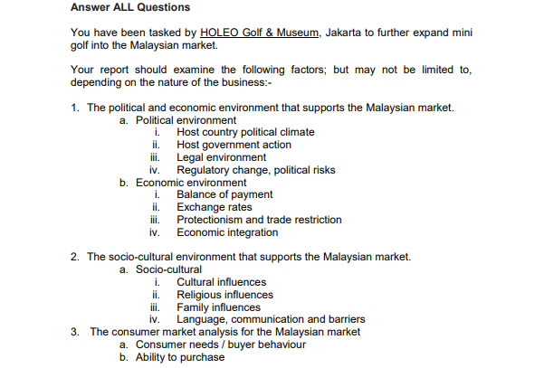  Answer ALL Questions You have been tasked by HOLEO Golf &