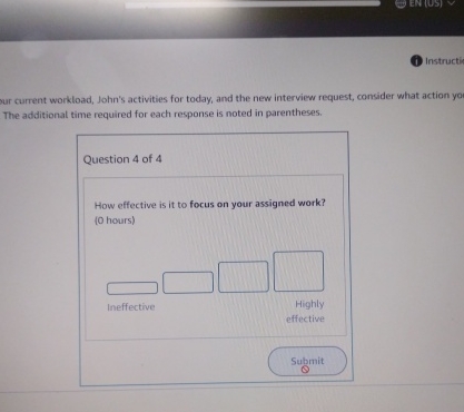  Instructi yur current workload, John's activities for today, and the new
