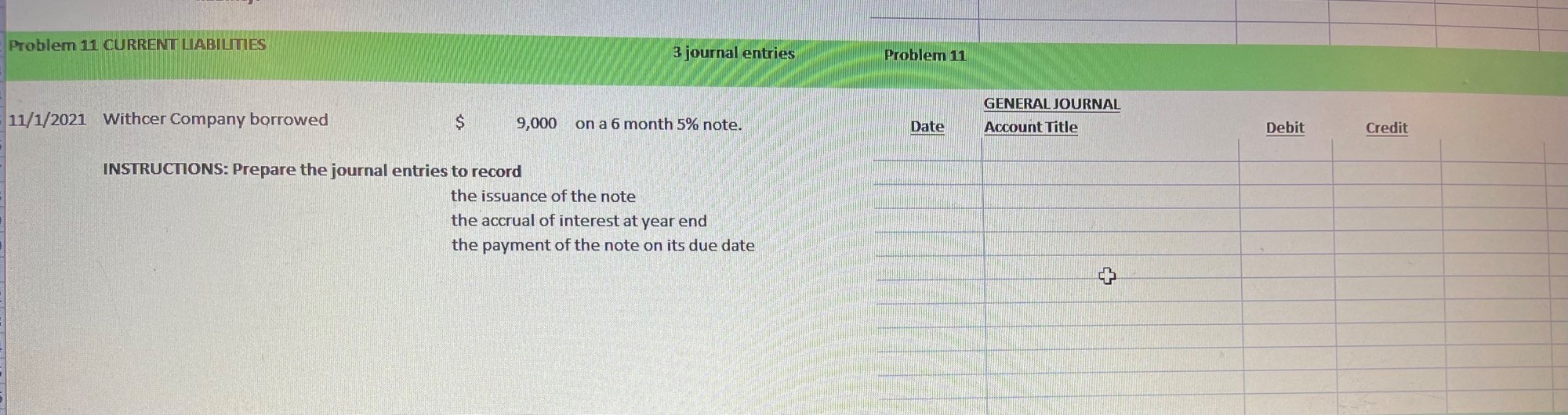  Problem 11 CURRENT LIABILITIES journal entries Problem 11 GENERAL JOURNAL 11/1/2021