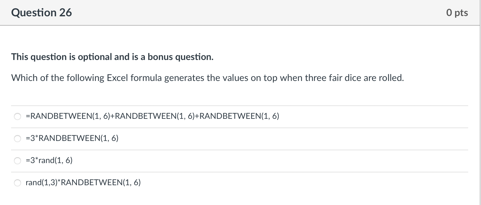 Question 26 0 pts This question is optional and is a