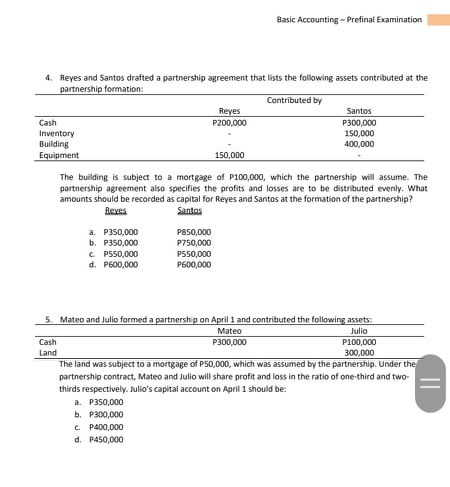BSA Basic accounting multiple choices. Show computation Thankyou! Basic Accounting - Prefinal