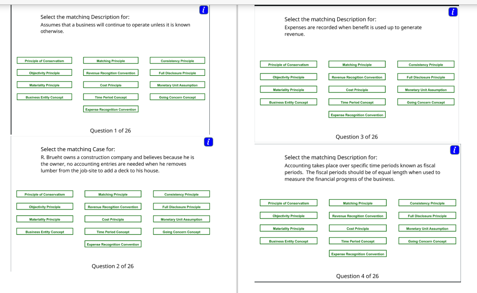  i i Select the matching Description for: Select the matching Description