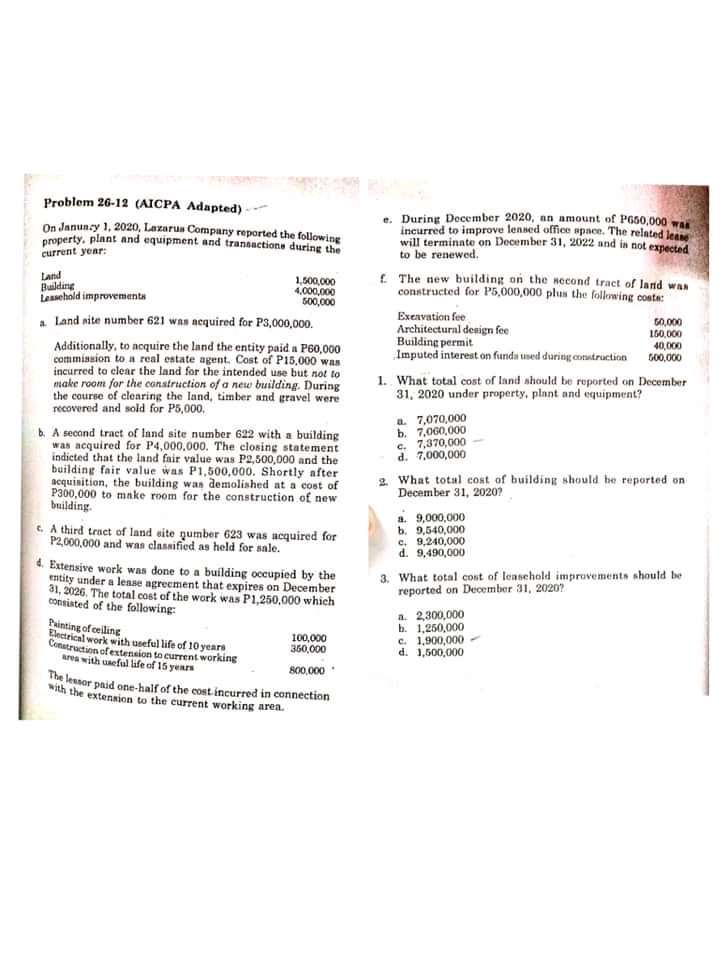 Problem 26-12 (AICPA Adapted) . During December 2020, an amount of