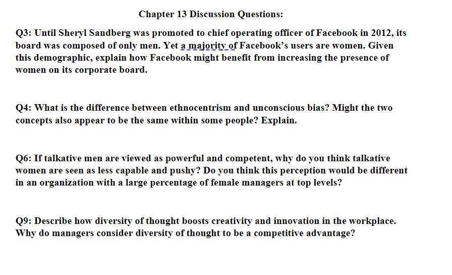  Chapter 13 Discussion Questions: Q3: Until Sheryl Sandberg was promoted to