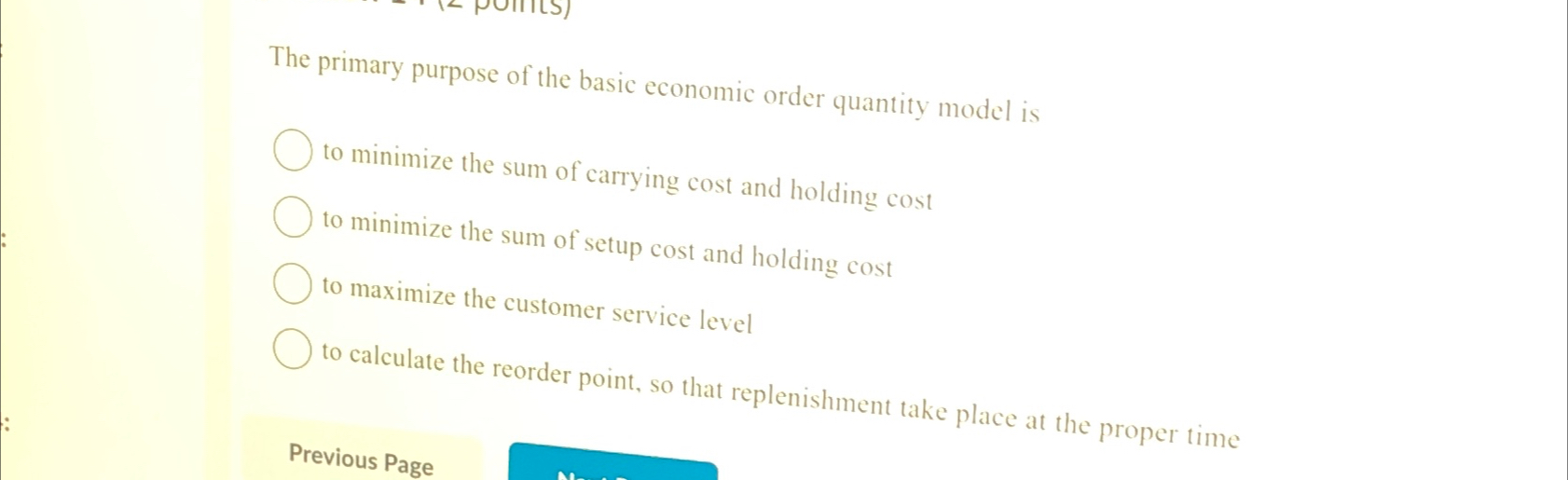  The primary purpose of the basic economic order quantity model is
