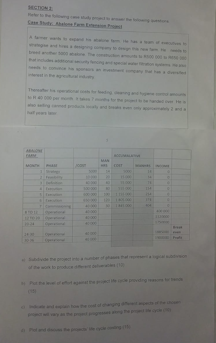  SECTION 2: Refer to the following case study project to answer