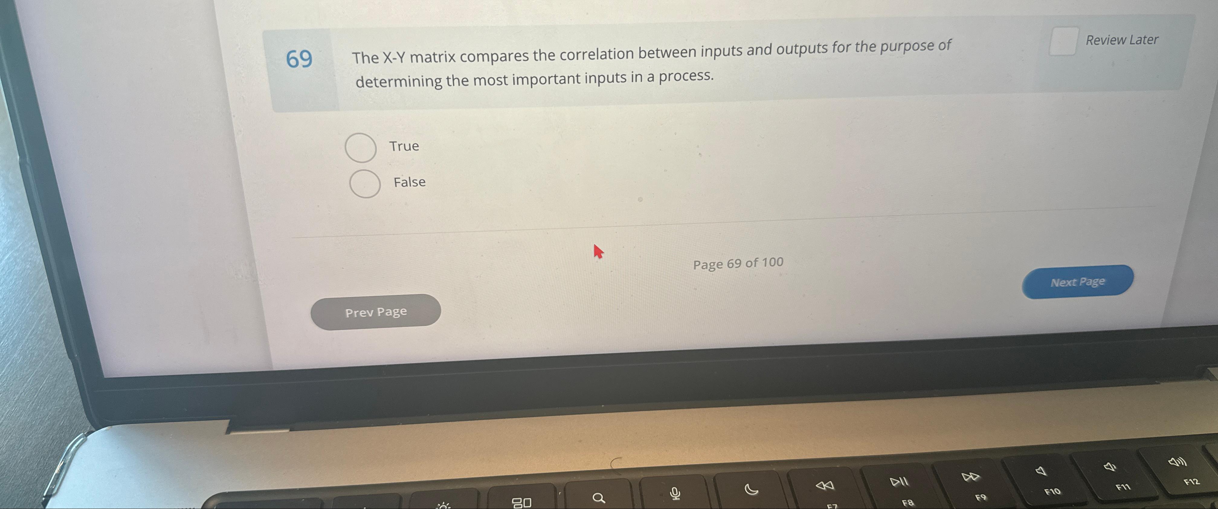  69 The x-Y matrix compares the correlation between inputs and outputs