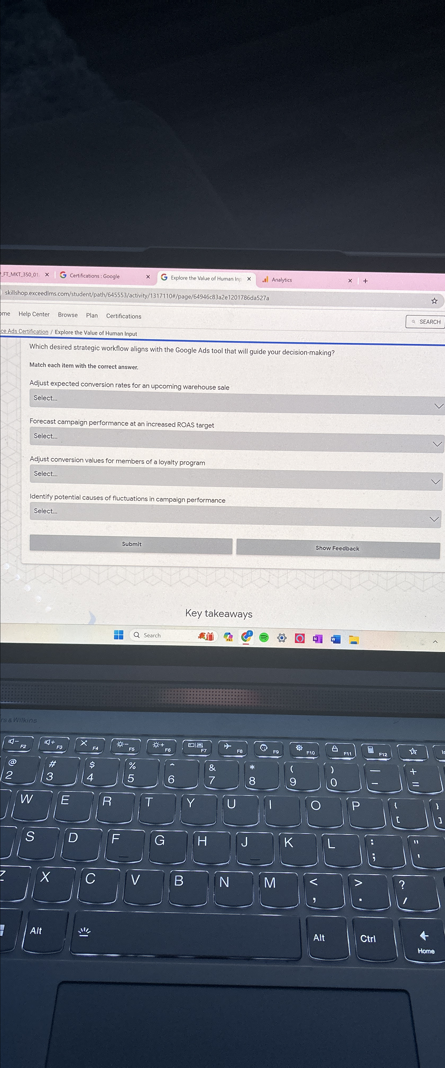  Which desired strategic workflow aligns with the Google Ads tool that