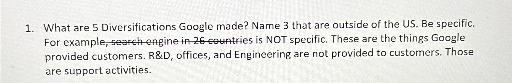  What are 5 Diversifications Google made? Name 3 that are outside