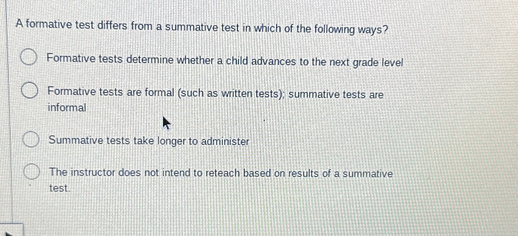  A formative test differs from a summative test in which of