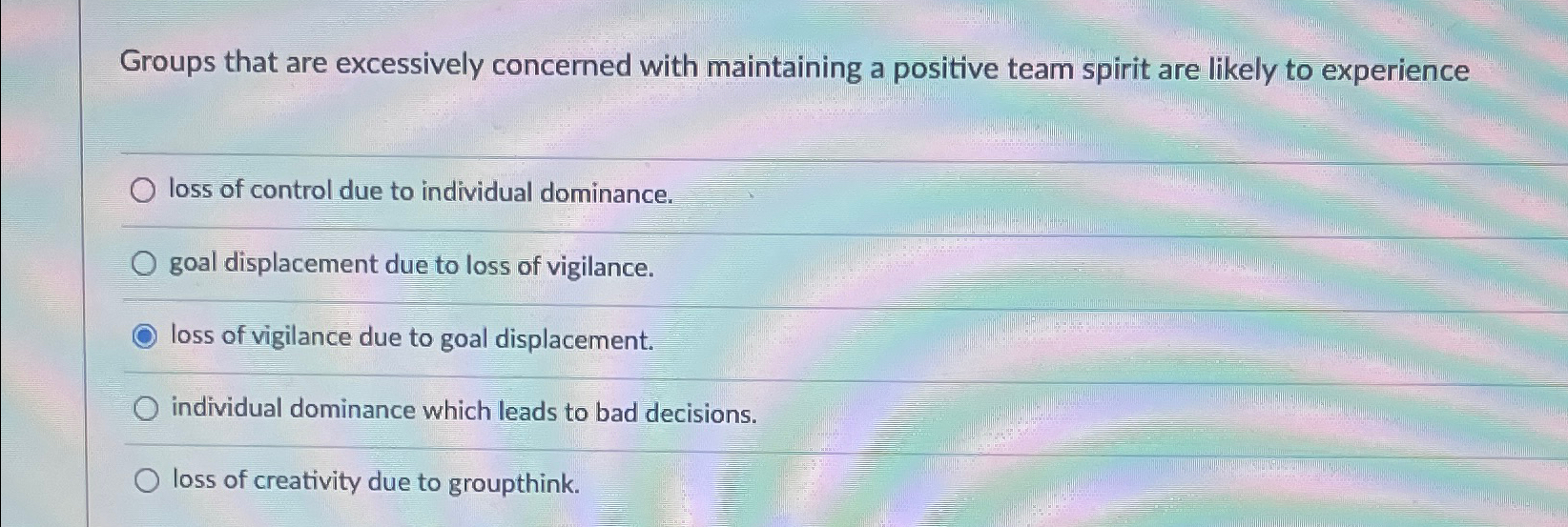  Groups that are excessively concerned with maintaining a positive team spirit