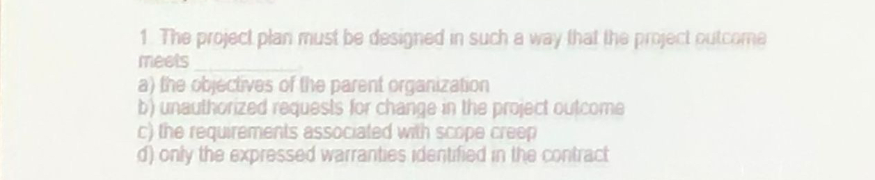  1 The project plan must be designed in such a way