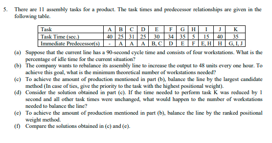 There are 11 assembly tasks for a product. The task times
