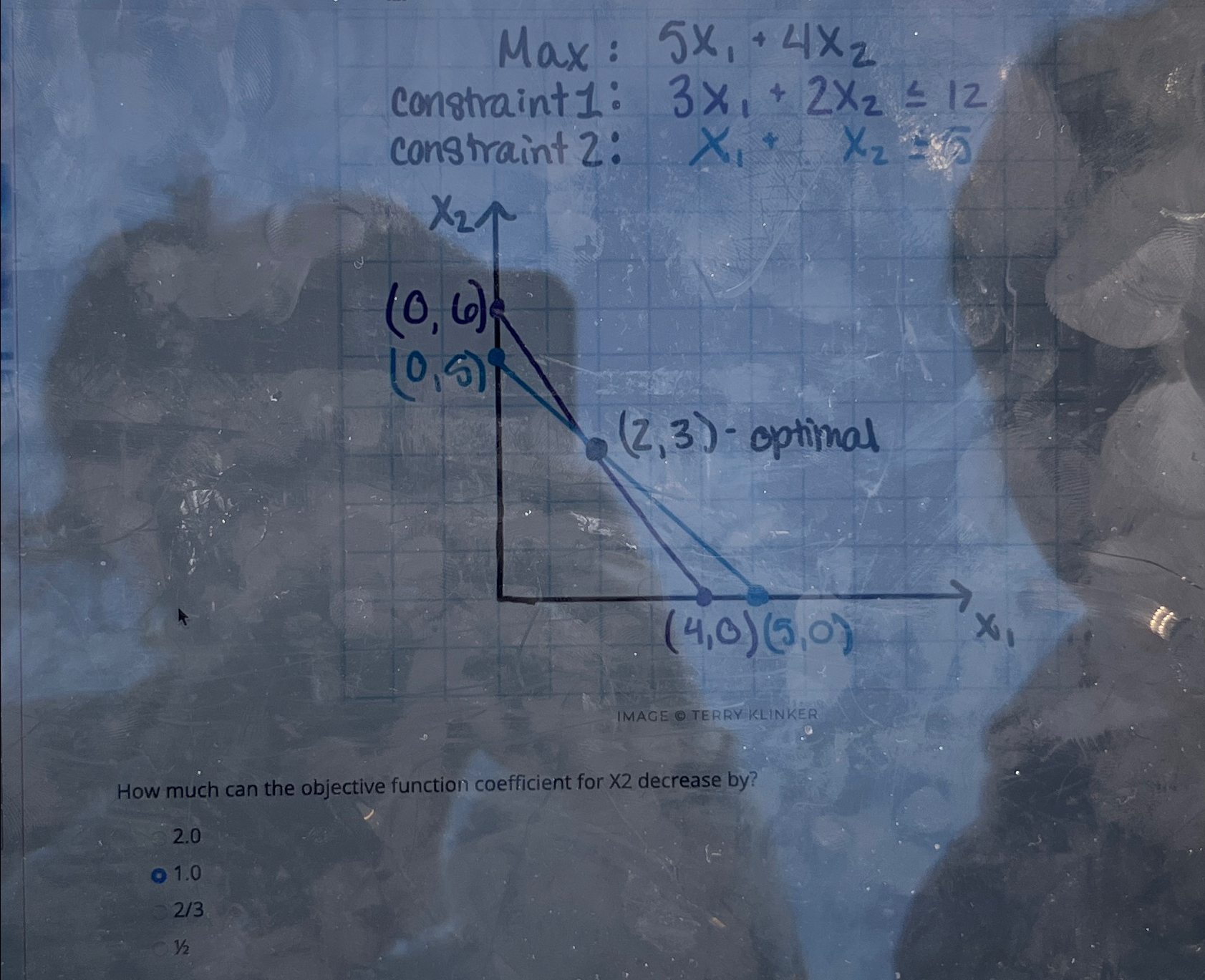  Max: 5x1+4x2 constraint 1: 3x1+2x212 constraint 2: ,x1+x2=92 