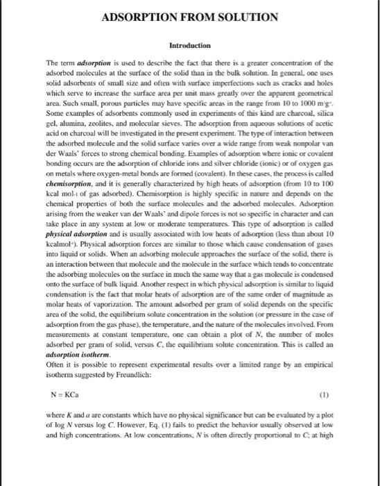  Create an adsorption experiment report according to the data table in