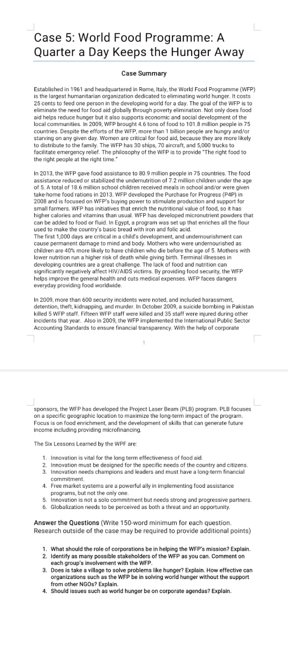  Case 5: World Food Programme: A Quarter a Day Keeps the