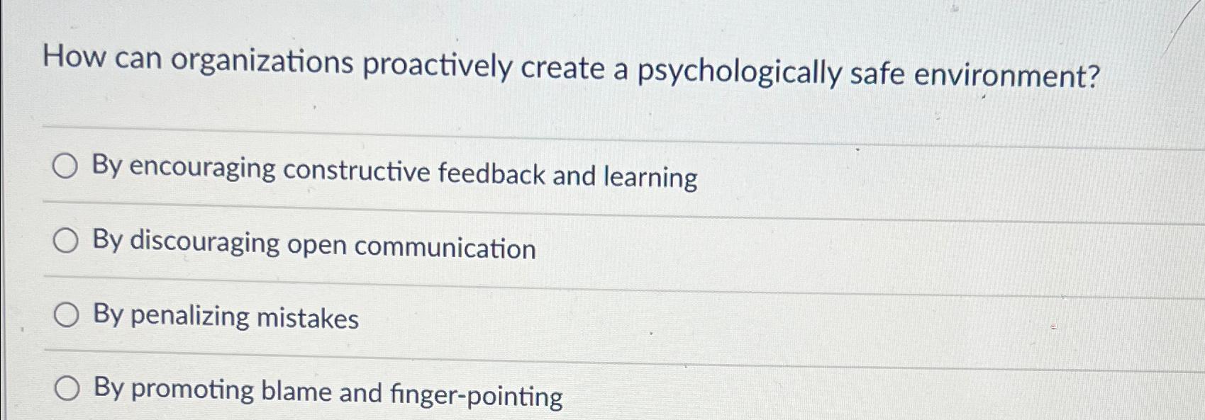  How can organizations proactively create a psychologically safe environment? By encouraging