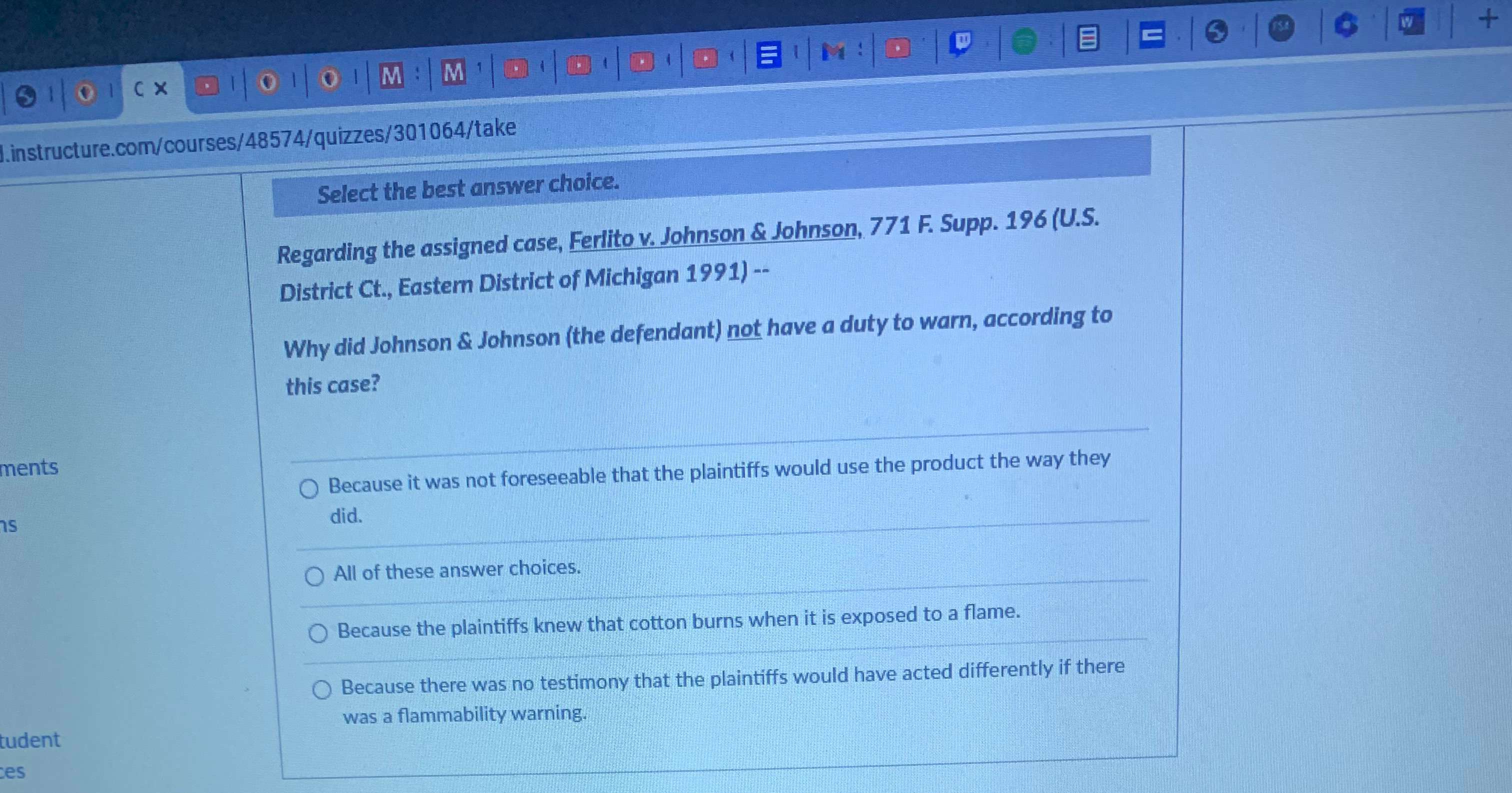 Select the best answer choice. Regarding the assigned case, Ferlito v.