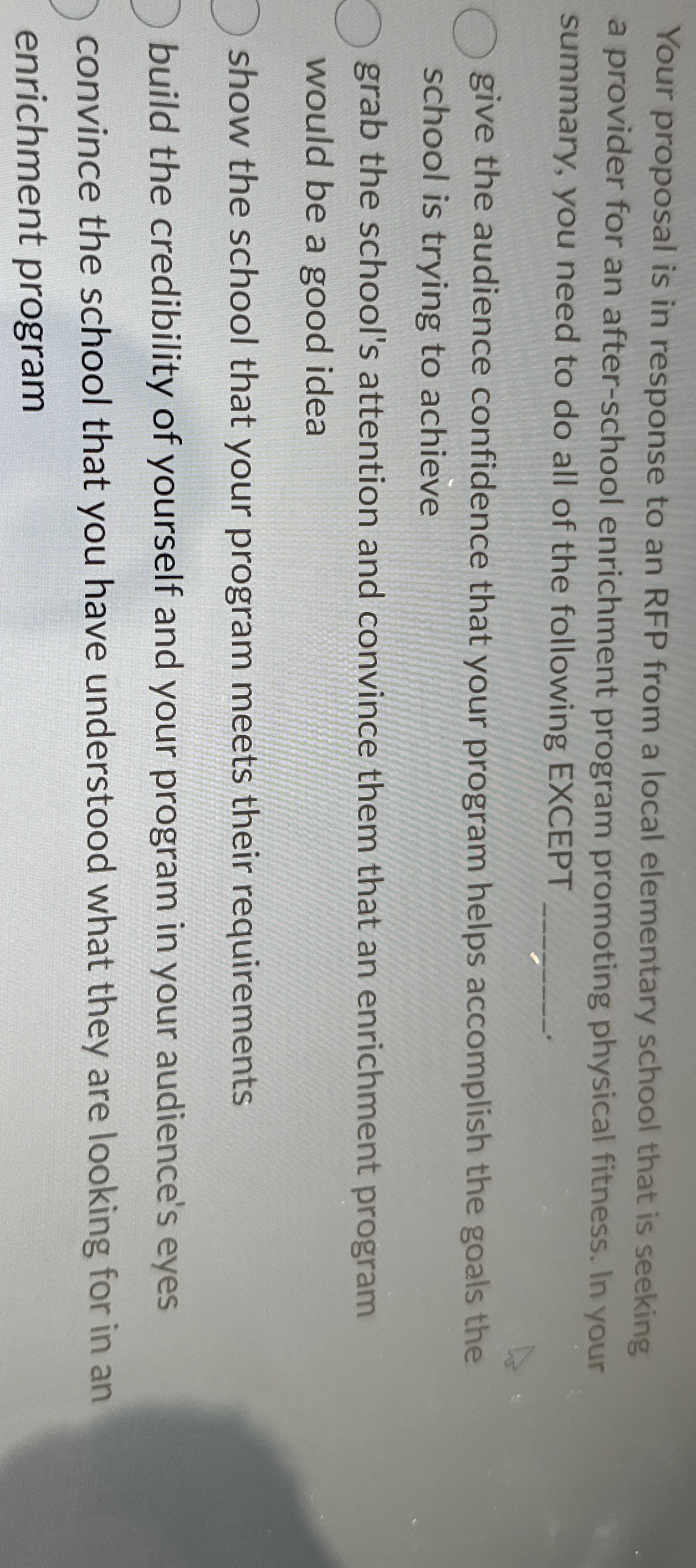  Your proposal is in response to an RFP from a local