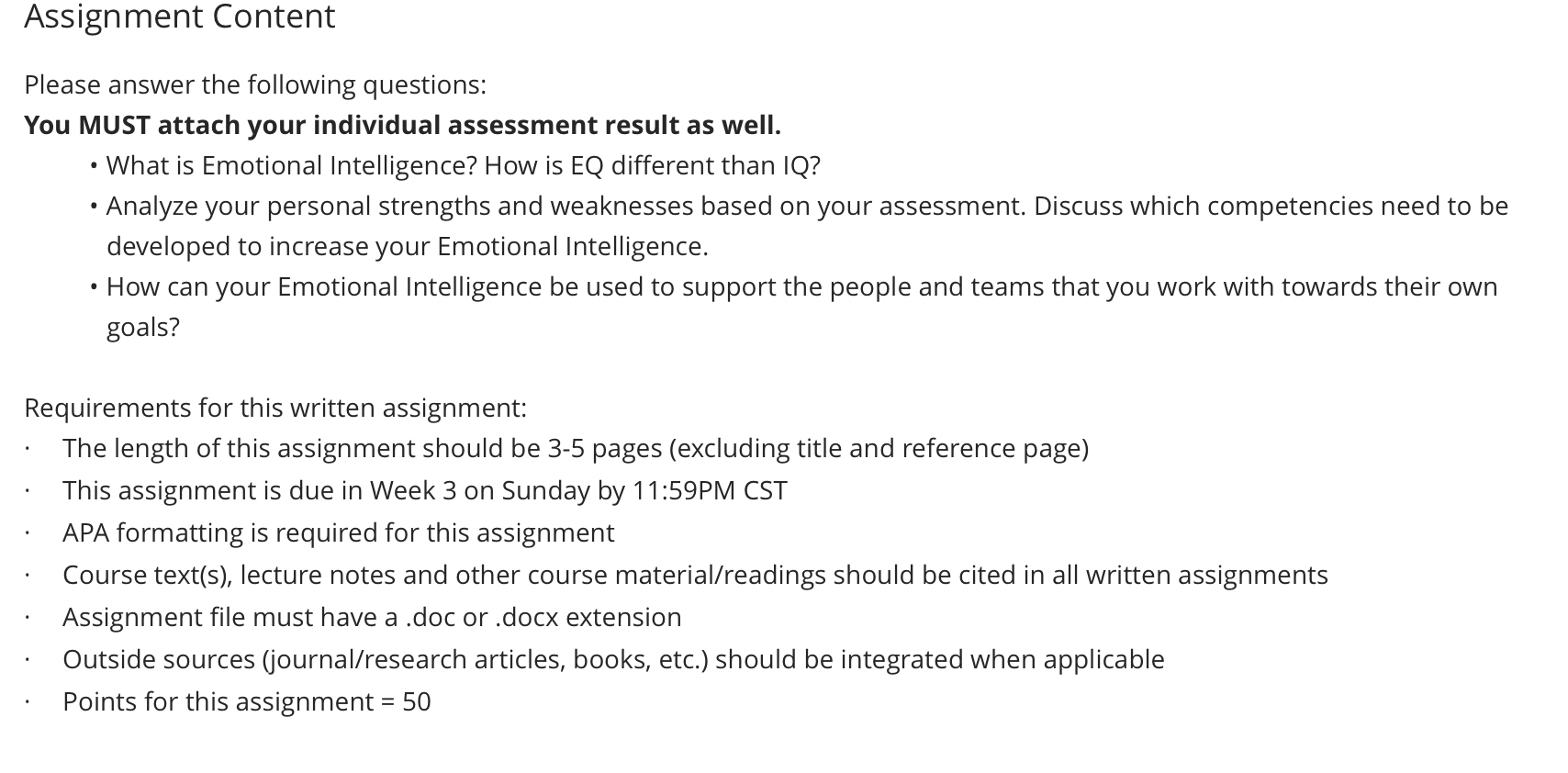 PLEASE PROVIDE ASSESSEMNT RESULTS IN ANSWER Assignment Content Please answer the following