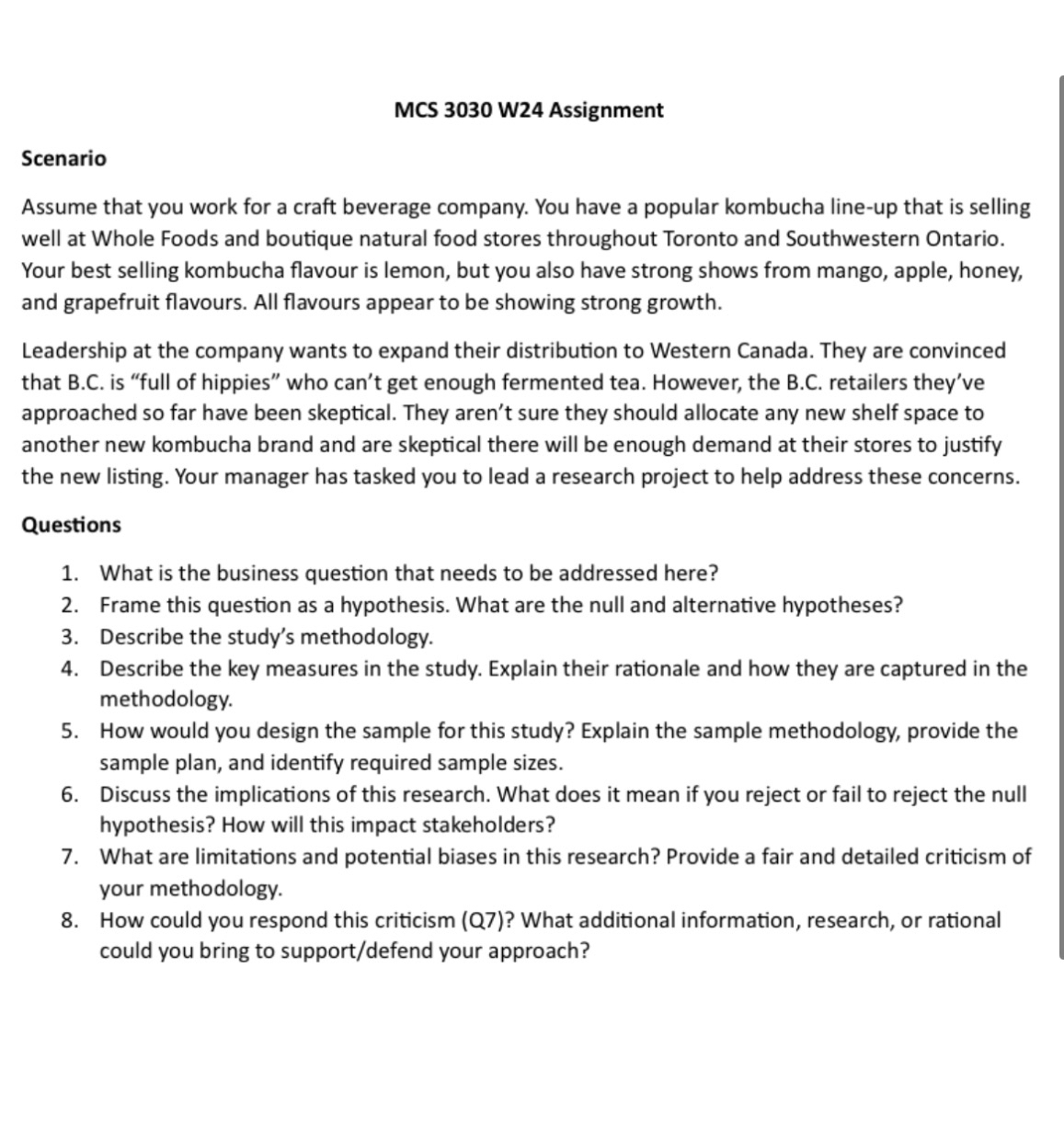  MCS 3030 W24 Assignment Scenario Assume that you work for a
