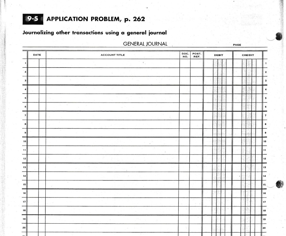 9-5 APPLICATION PROBLEM, p. 262 Journalizing other transactions using a general