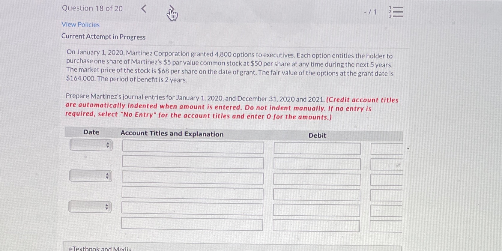  Question 18 of 20 - / 1 WIN - View Policies