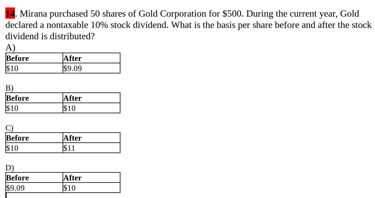 I need help with these problems I. Mirana purchased 50 shares of