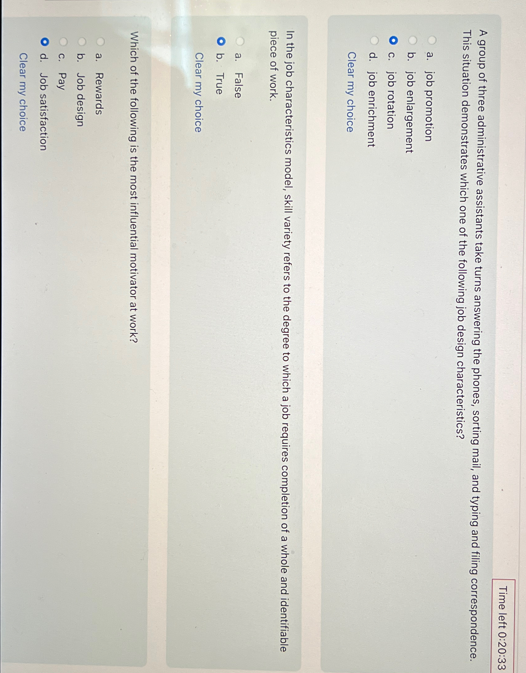  Time left 0:20:33 A group of three administrative assistants take turns