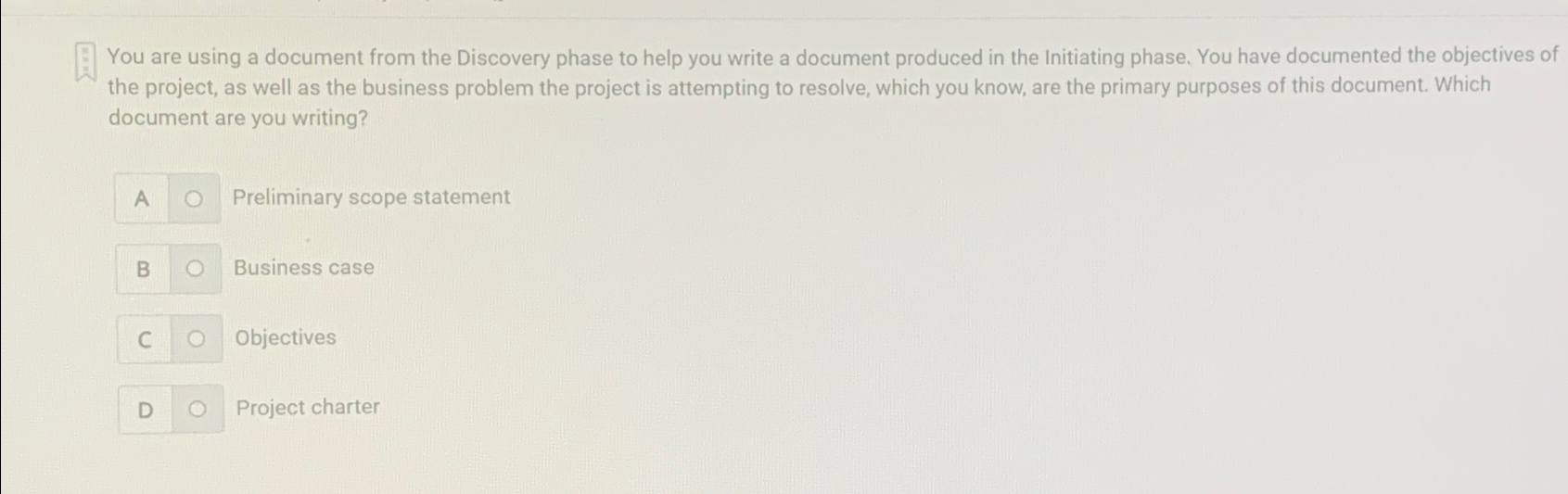  You are using a document from the Discovery phase to help