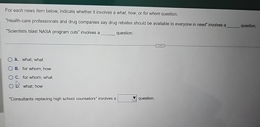  For each news item below, indicalo whether it involves a what,