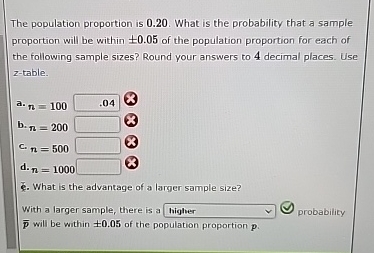  The population proportion is 0.20. What is the probability that a
