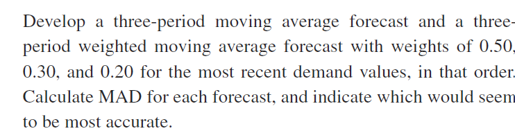  MOVING AVERAGEDevelop a three-period moving average forecast and a three- period