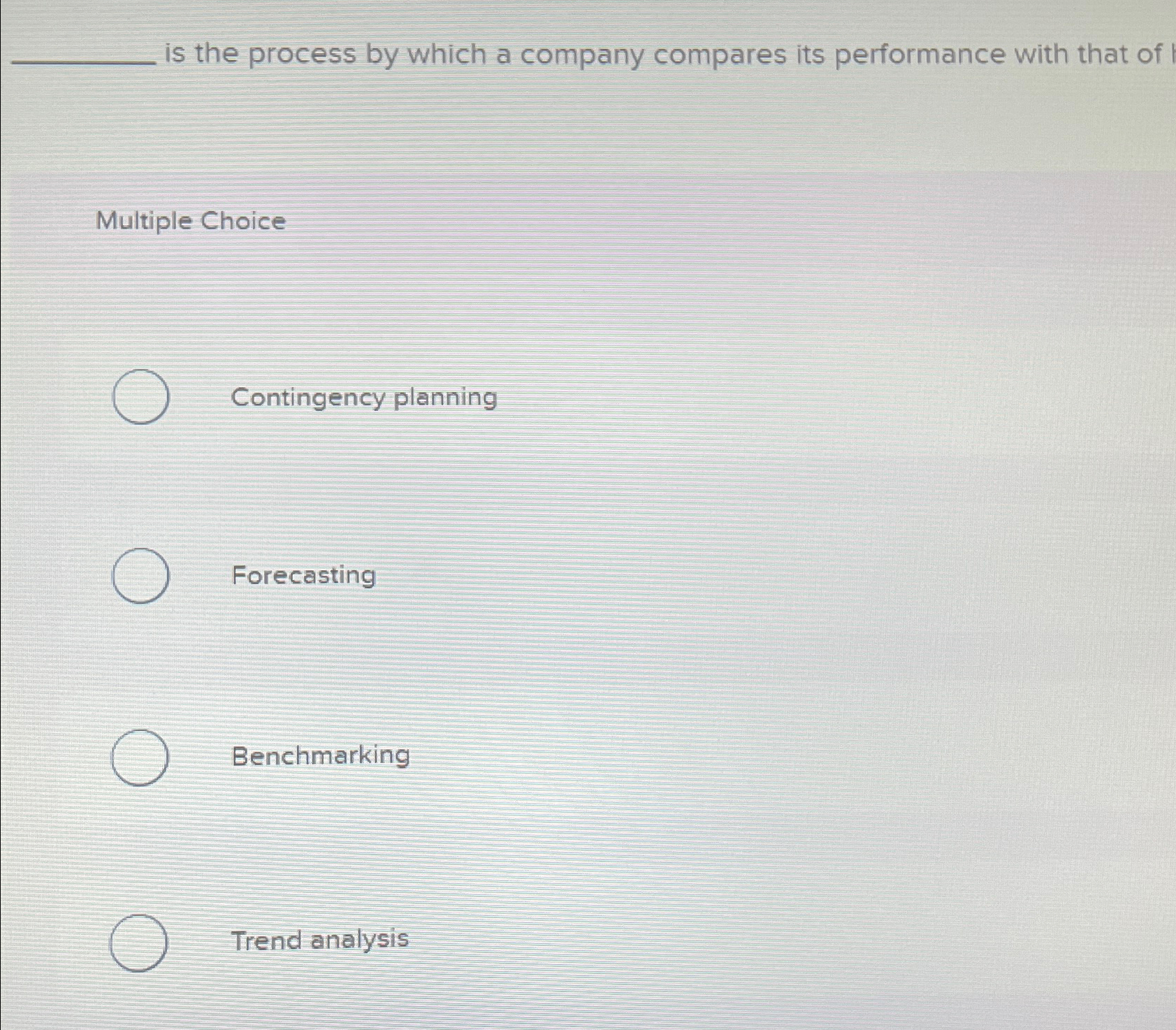  is the process by which a company compares its performance with