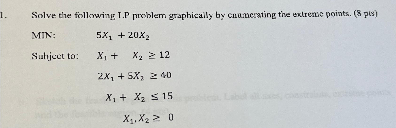  Solve the following LP problem graphically by enumerating the extreme points.
