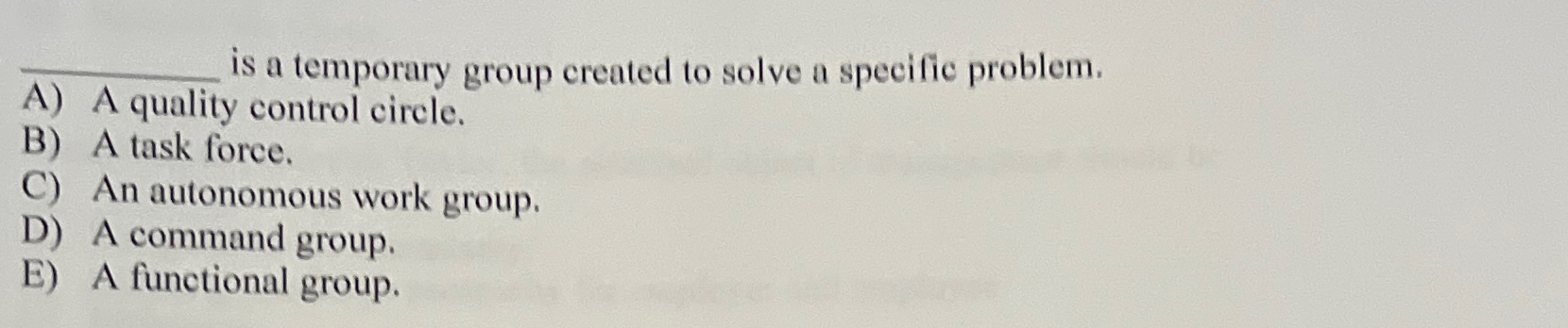  is a temporary group created to solve a specific problem. A)