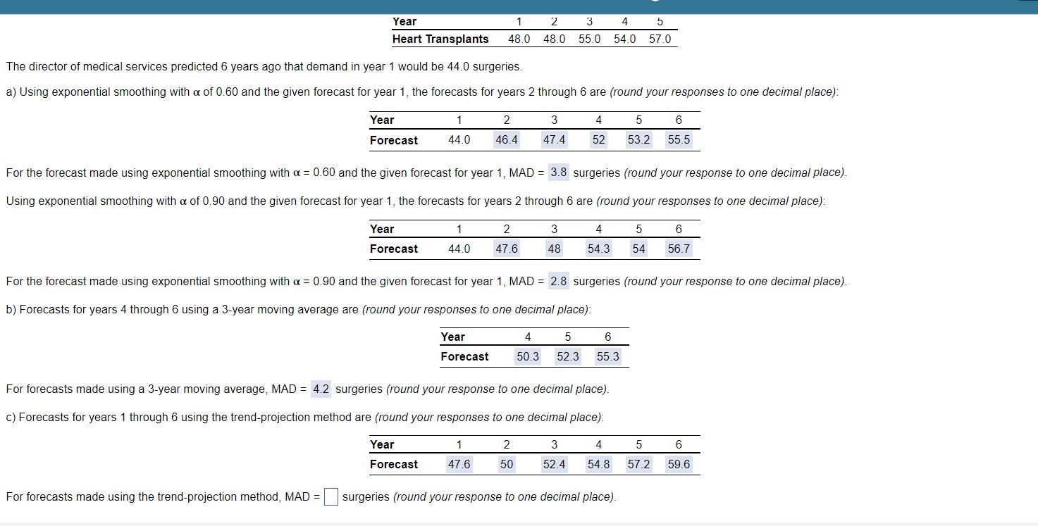 How do I calculate the MAD using the trend projection? For the