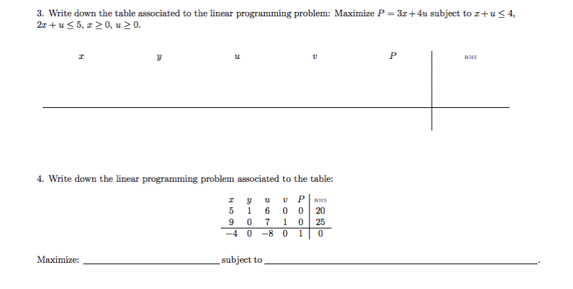 this subject is optimization and regression 3. Write down the table associated