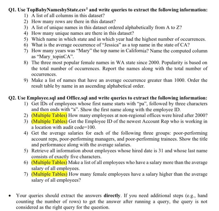 Class: Business Data Management - SQL WORKBENCH PLEASE HELP ANSWER ALL CORRECTLY,