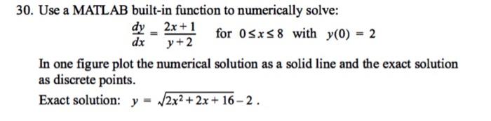 Code with output 0. Use a MATLAB built-in function to numerically solve: