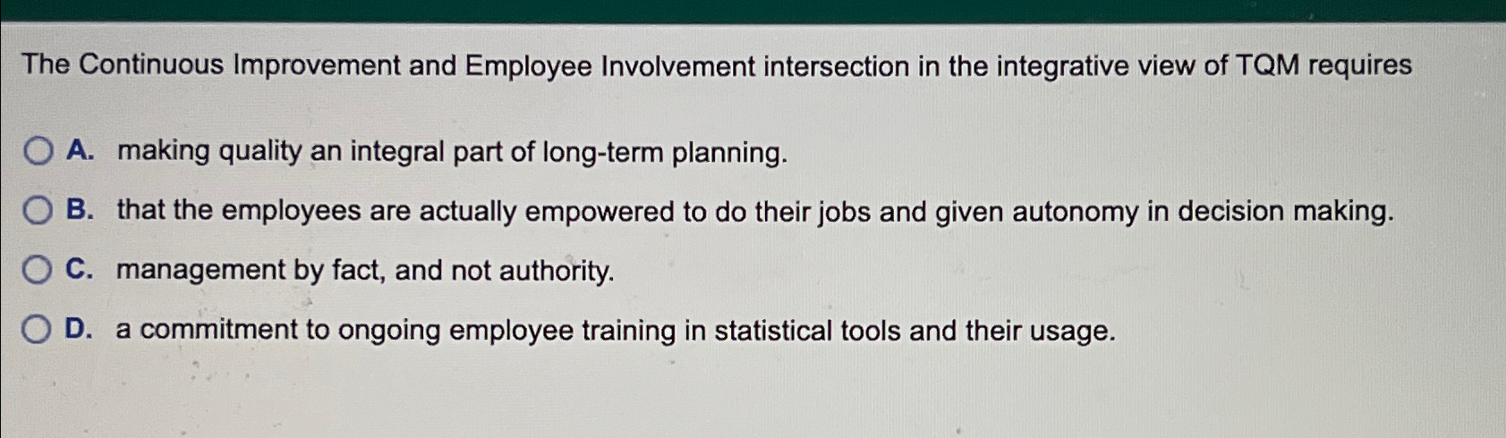  The Continuous Improvement and Employee Involvement intersection in the integrative view