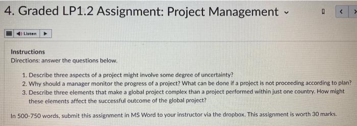  Instructions Directions: answer the questions below. 1. Describe three aspects of