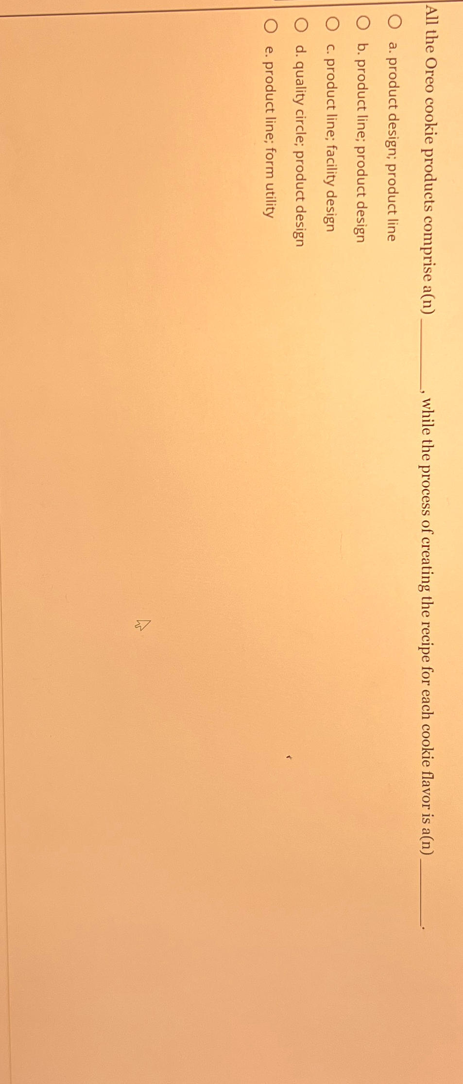  All the Oreo cookie products comprise a(n), while the process of