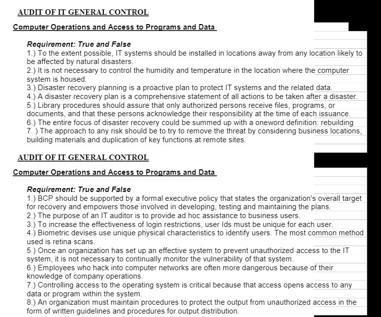 AUDIT [IF IT GENERAL CONTROL Computer Operations and Access to Programs