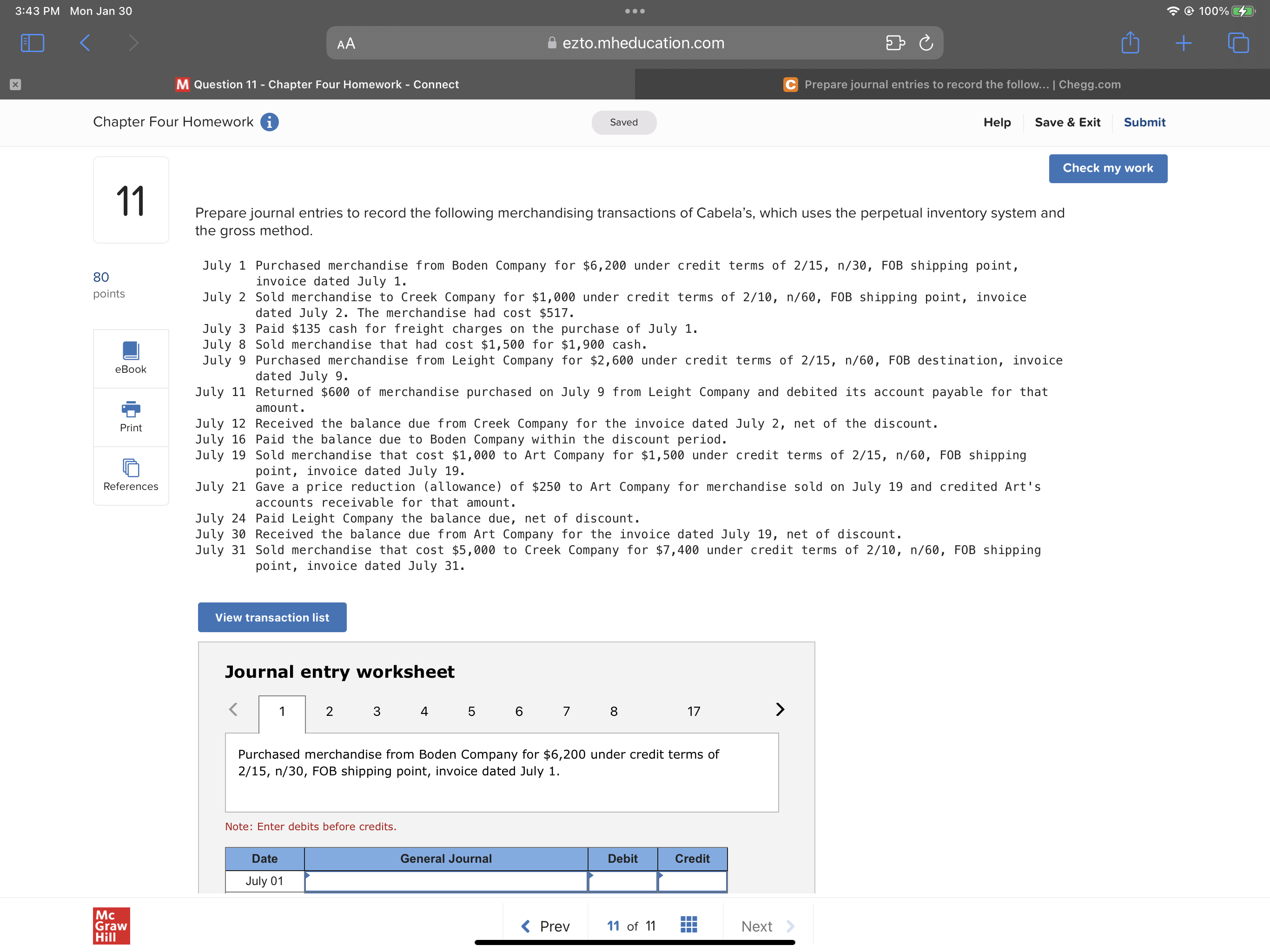  3:43 PM Mon Jan 30 . . . @ 100% AA