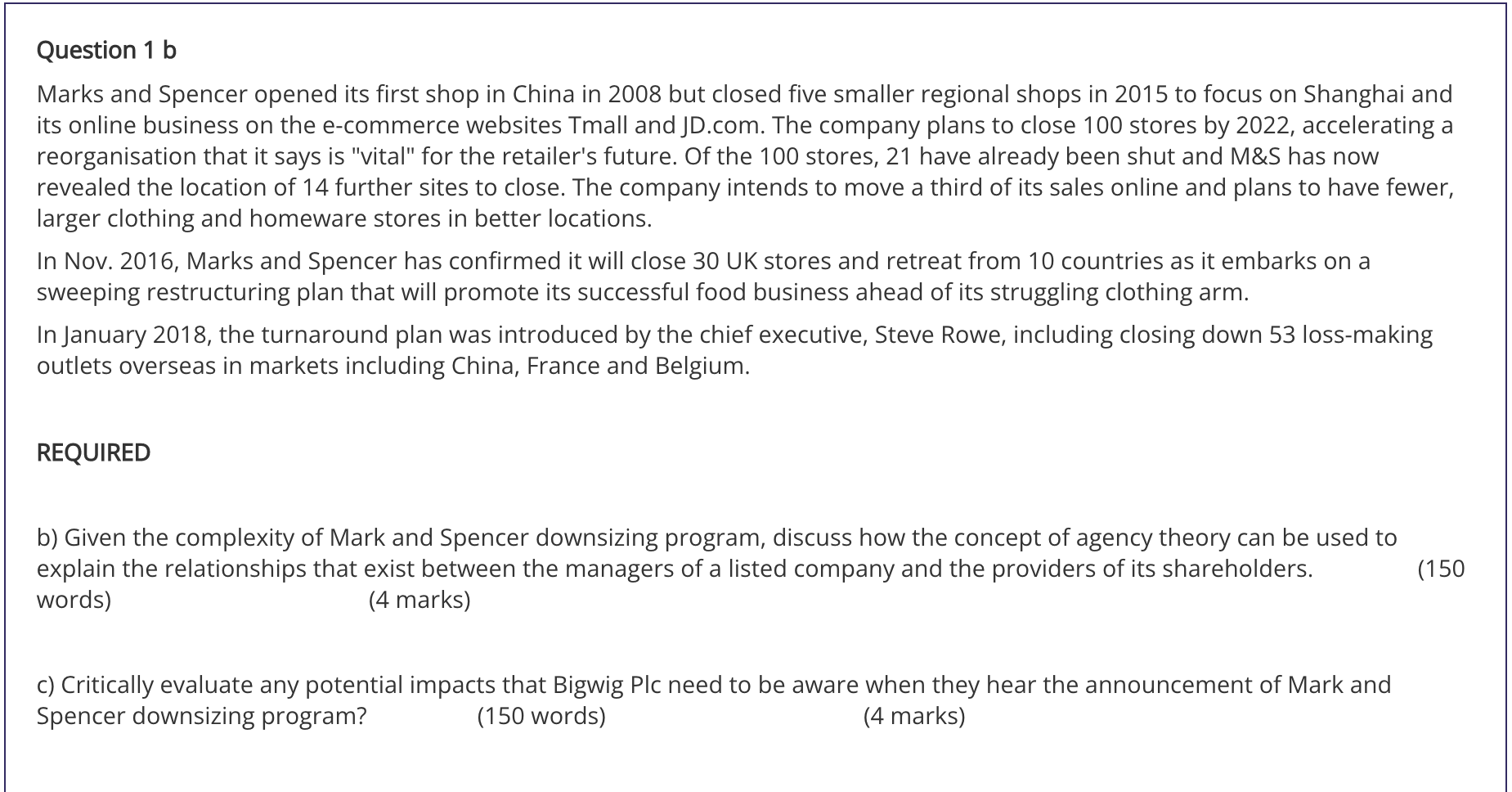 Question 1 b Marks and Spencer opened its first shop in