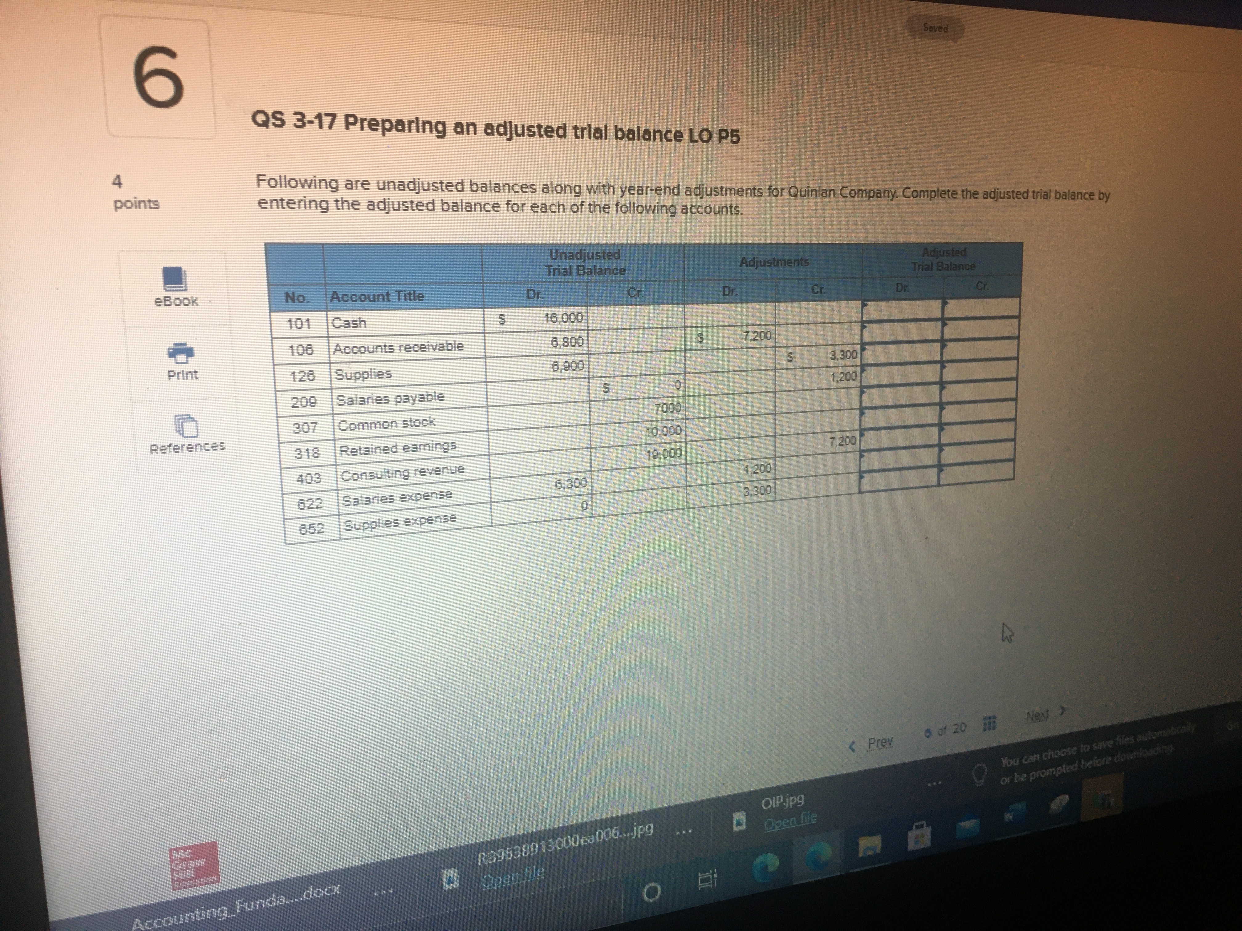 I need help please. 6 QS 3-17 Preparing an adjusted trial balance
